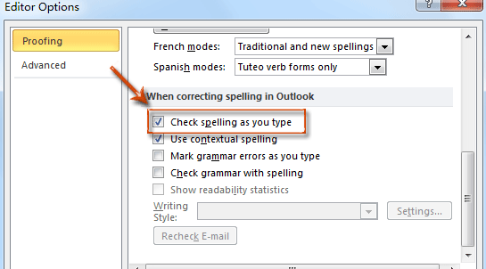 how handle spelling errors in outlook for mac